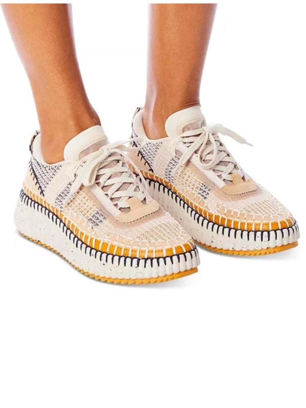 Chloe Nama Whipstitch Biscotti Beige Platform Walking Sneakers 40 - Picture 2 of 7